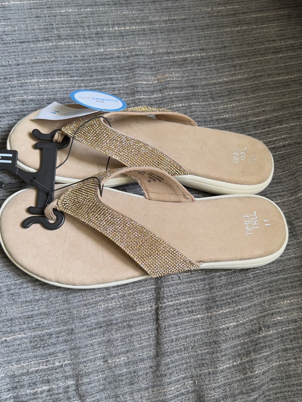 Time and Tru Gold Rhinestone Thong Sandals - Picture 2 of 6
